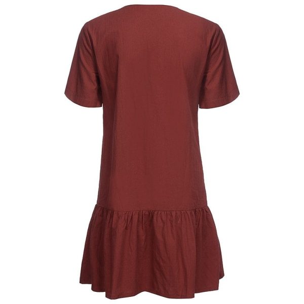 The Best Office Casual Womens Dresses V-Neck Short Sleeve Buttons Sundress Online - Takalr