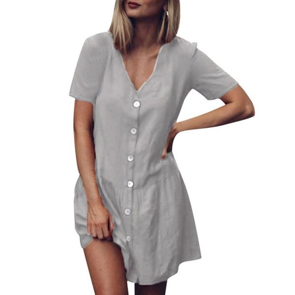 The Best Office Casual Womens Dresses V-Neck Short Sleeve Buttons Sundress Online - Takalr