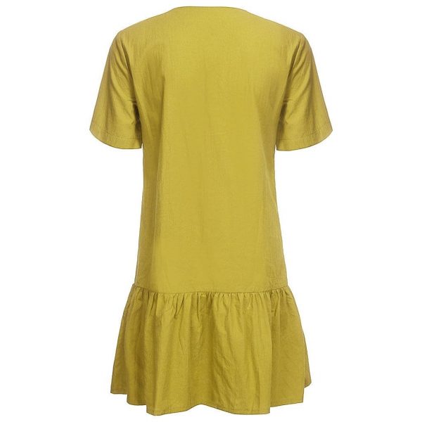 The Best Office Casual Womens Dresses V-Neck Short Sleeve Buttons Sundress Online - Takalr