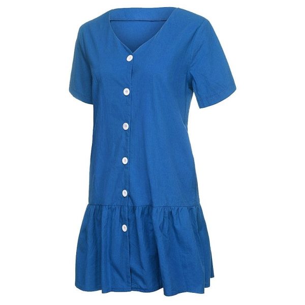 The Best Office Casual Womens Dresses V-Neck Short Sleeve Buttons Sundress Online - Takalr