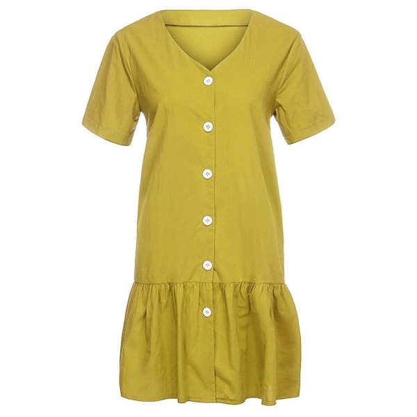 The Best Office Casual Womens Dresses V-Neck Short Sleeve Buttons Sundress Online - Takalr