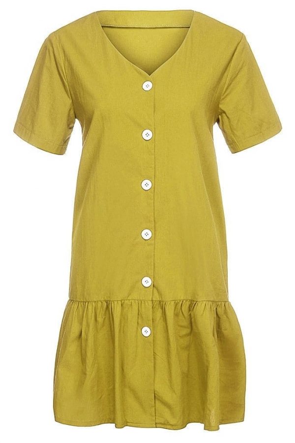 The Best Office Casual Womens Dresses V-Neck Short Sleeve Buttons Sundress Online - Takalr