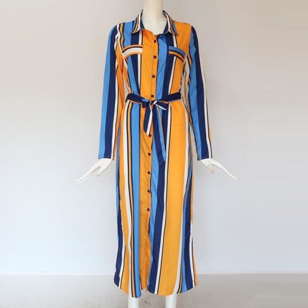 The Best Office Ladies Stripe Shirt Dress Chiffon Casual Long Sleeve Dress Online - Source Silk