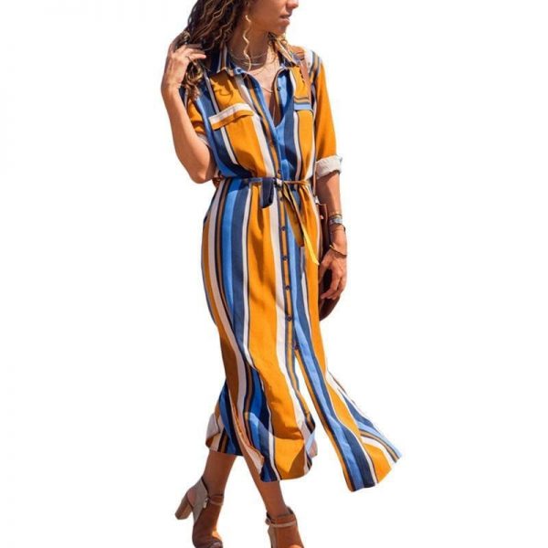 The Best Office Ladies Stripe Shirt Dress Chiffon Casual Long Sleeve Dress Online - Source Silk