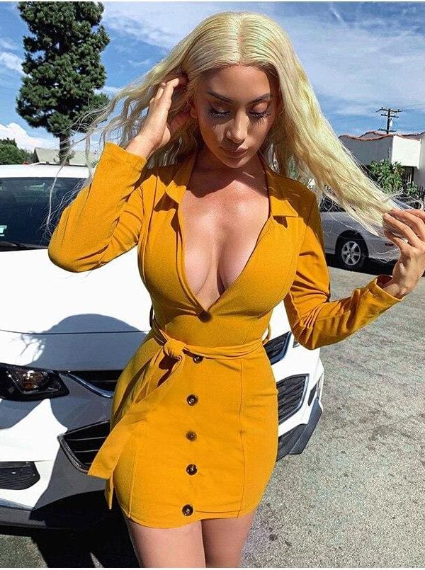 The Best Office Lady Dress Women Long Sleeve Bodycon Ladies Dresses V neck Lace Up High waist bandage Slim OL vestidos Party Club Clothes Online - Takalr