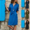 The Best Office Lady Shirt Dress Summer Casual Long Sleeve Tie Belt Button Down Loose Midi Party Top Shirt Dress Online - Source Silk