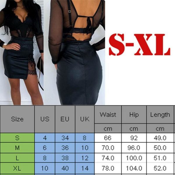 The Best OL Formal Lace Patchwork Bodycon Skirts High Waist Zipper PU Leather Skirts Online - Takalr