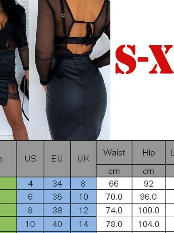 The Best OL Formal Lace Patchwork Bodycon Skirts High Waist Zipper PU Leather Skirts Online - Takalr