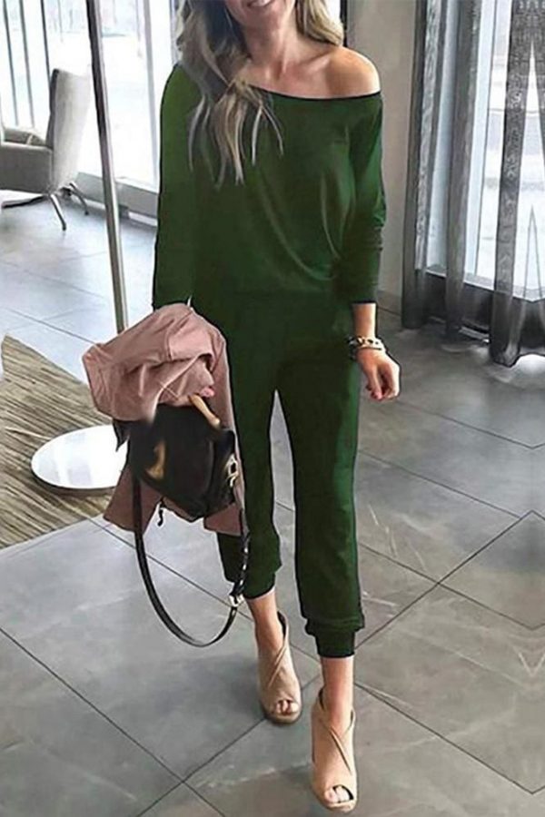 The Best One-Shoulder Long Sleeve Jumpsuit Lady Autumn Soft Loose Playsuit Bodycon Party Trousers Jumpsuit Online - Takalr