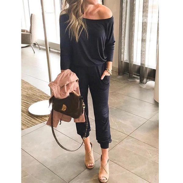 The Best One-Shoulder Long Sleeve Jumpsuit Lady Autumn Soft Loose Playsuit Bodycon Party Trousers Jumpsuit Online - Takalr