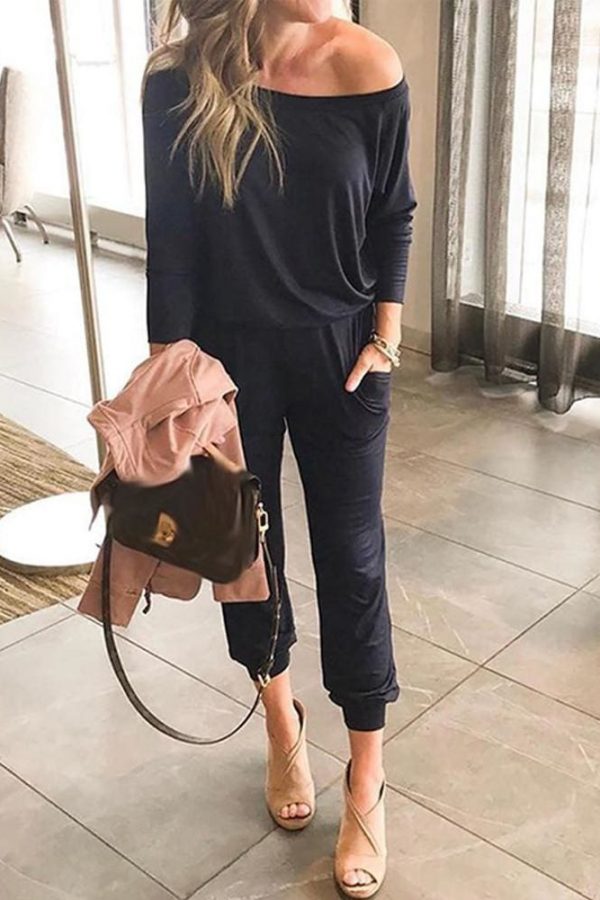 The Best One-Shoulder Long Sleeve Jumpsuit Lady Autumn Soft Loose Playsuit Bodycon Party Trousers Jumpsuit Online - Takalr