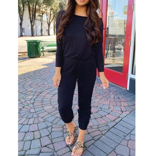 The Best One-Shoulder Long Sleeve Jumpsuit Lady Autumn Soft Loose Playsuit Bodycon Party Trousers Jumpsuit Online - Takalr