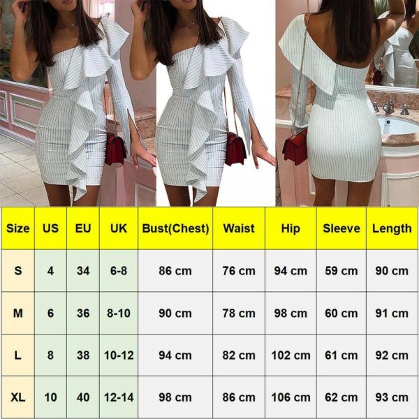 The Best One Shoulder Ruffle Striped Bodycon Dress Ladies Evening Party Short Mini Dresses Online - Takalr