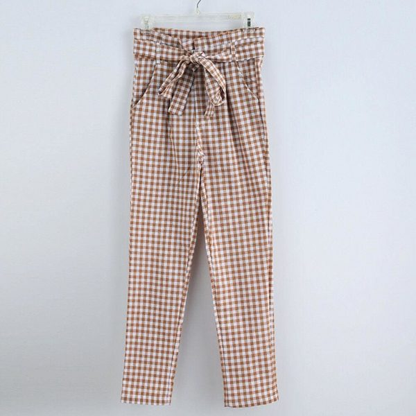 The Best Plaid Harem Pants Women Casual Sweatpants Jogger Fashion Bandage Ruffle High Waist Ankle Length Pants Trousers Online - Takalr