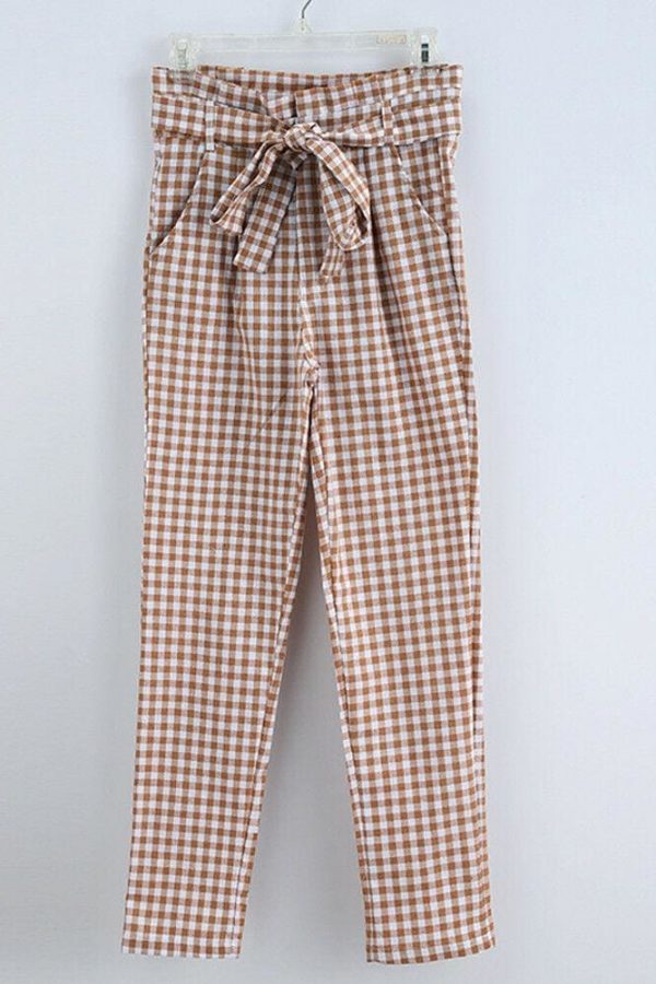 The Best Plaid Harem Pants Women Casual Sweatpants Jogger Fashion Bandage Ruffle High Waist Ankle Length Pants Trousers Online - Takalr