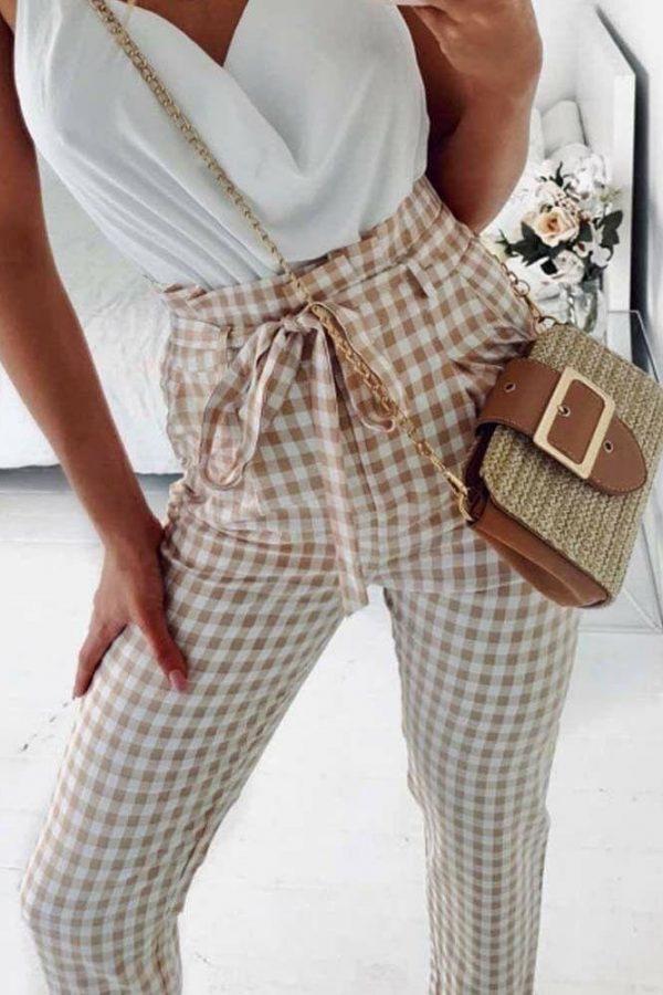 The Best Plaid Harem Pants Women Casual Sweatpants Jogger Fashion Bandage Ruffle High Waist Ankle Length Pants Trousers Online - Takalr