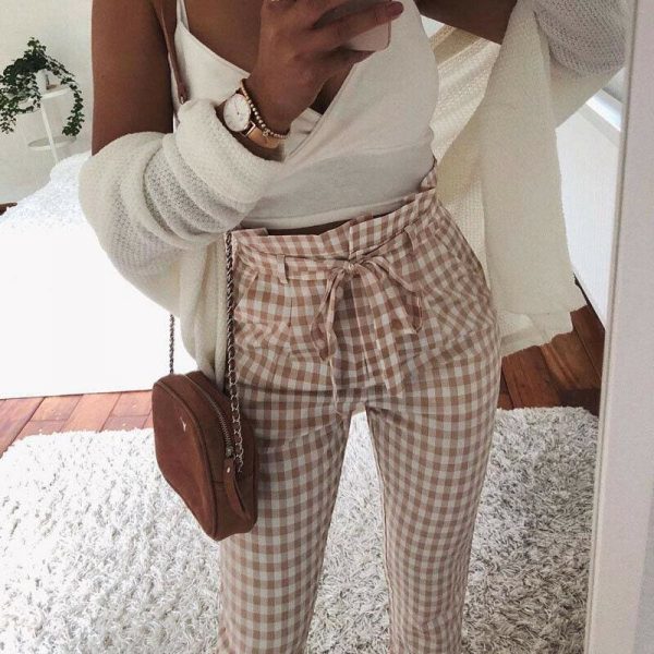 The Best Plaid Harem Pants Women Casual Sweatpants Jogger Fashion Bandage Ruffle High Waist Ankle Length Pants Trousers Online - Takalr