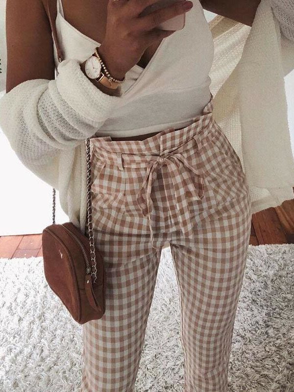 The Best Plaid Harem Pants Women Casual Sweatpants Jogger Fashion Bandage Ruffle High Waist Ankle Length Pants Trousers Online - Takalr