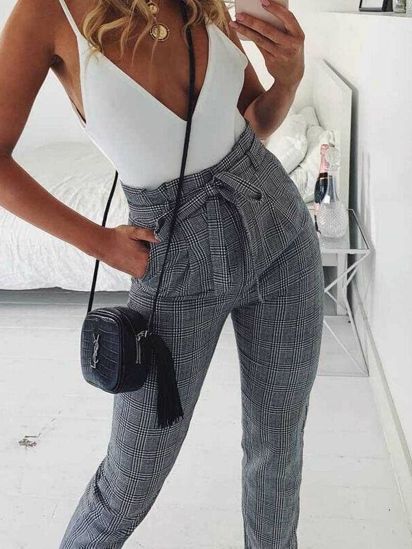 The Best Plaid Harem Pants Women Casual Sweatpants Jogger Fashion Bandage Ruffle High Waist Ankle Length Pants Trousers Online - Takalr