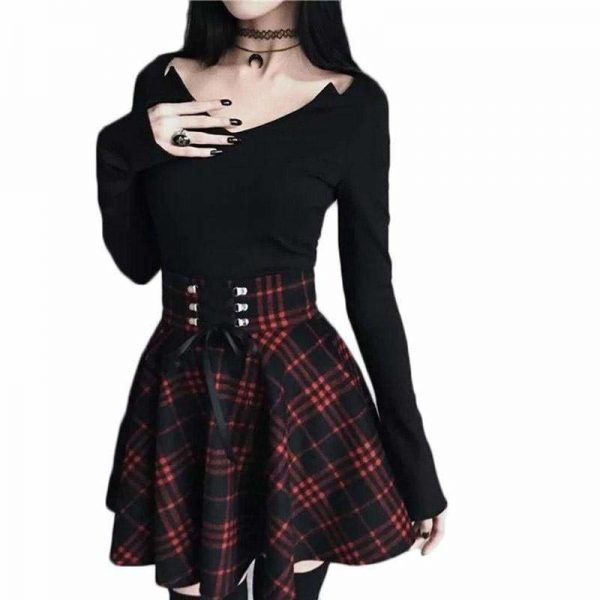 The Best Plaid Pleated Ball Gown High Waist Lace Up Wool Skirt Bottom Online - Source Silk