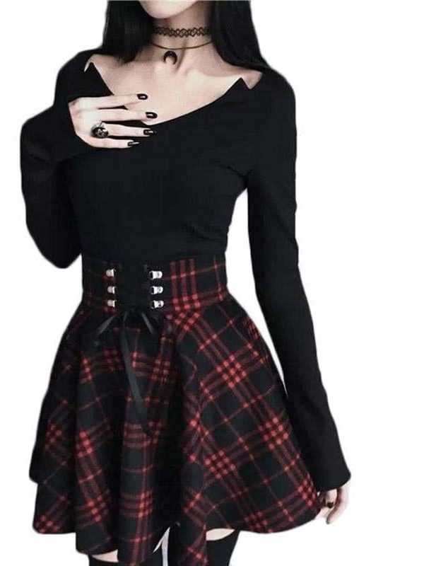 The Best Plaid Pleated Ball Gown High Waist Lace Up Wool Skirt Bottom Online - Source Silk