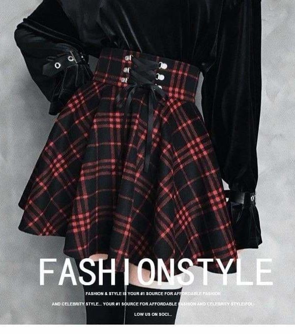 The Best Plaid Pleated Ball Gown High Waist Lace Up Wool Skirt Bottom Online - Source Silk