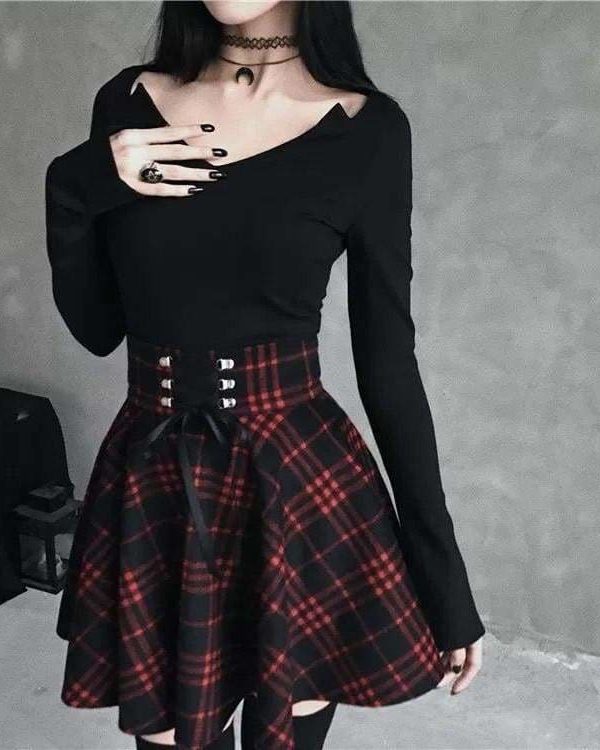 The Best Plaid Pleated Ball Gown High Waist Lace Up Wool Skirt Bottom Online - Source Silk