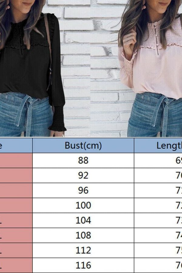 The Best Plus Size Fashion Women Ladies Summer Casual Long Sleeve Loose Blouse Holiday New Chiffon Solid Blouse Shirt Tops Online - Takalr