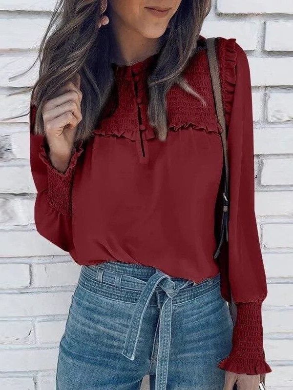 The Best Plus Size Fashion Women Ladies Summer Casual Long Sleeve Loose Blouse Holiday New Chiffon Solid Blouse Shirt Tops Online - Takalr