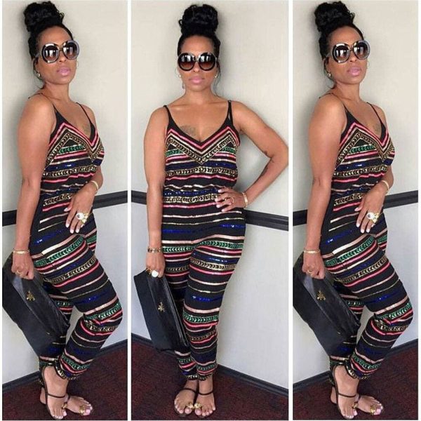 The Best Plus Size Fashion Women Laides Stripe Sleeveless V-neck Romper Trousers Holiday New Summer Beach Print Jumpsuit Online - Takalr