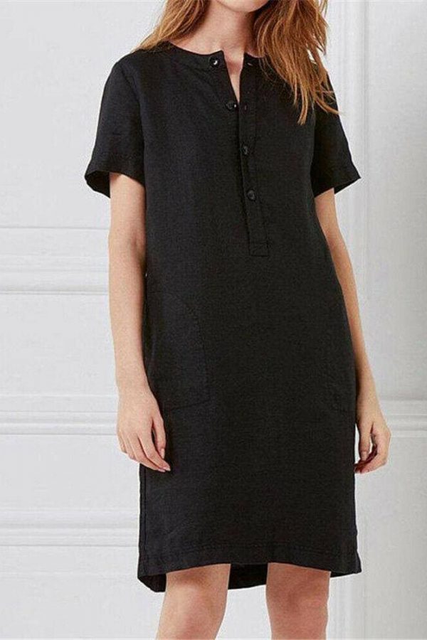 The Best Plus Size Fashion Women Summer Solid O Neck Short Sleeve Cotton Linen Casual Pocket Loose T Shirt Top Women Maxi Dress Sundress Online - Takalr