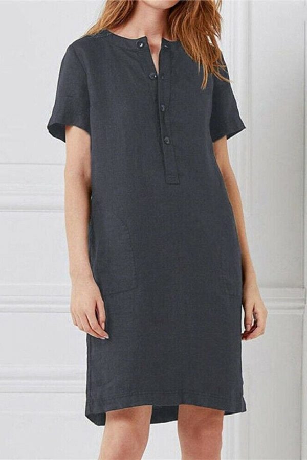 The Best Plus Size Fashion Women Summer Solid O Neck Short Sleeve Cotton Linen Casual Pocket Loose T Shirt Top Women Maxi Dress Sundress Online - Takalr