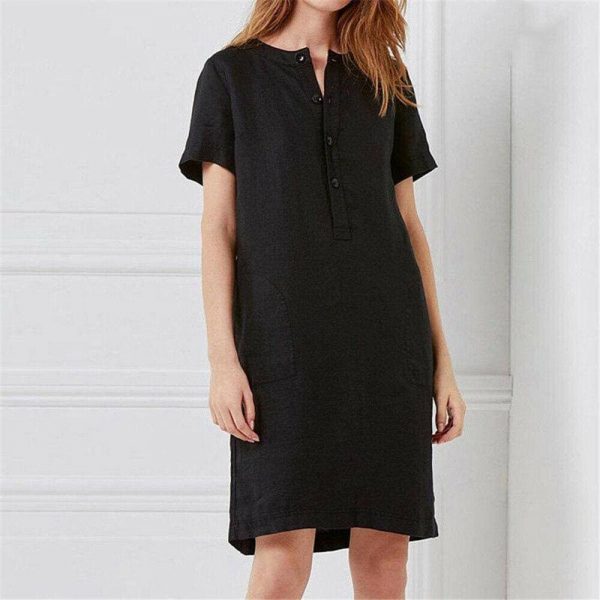 The Best Plus Size Fashion Women Summer Solid O Neck Short Sleeve Cotton Linen Casual Pocket Loose T Shirt Top Women Maxi Dress Sundress Online - Takalr