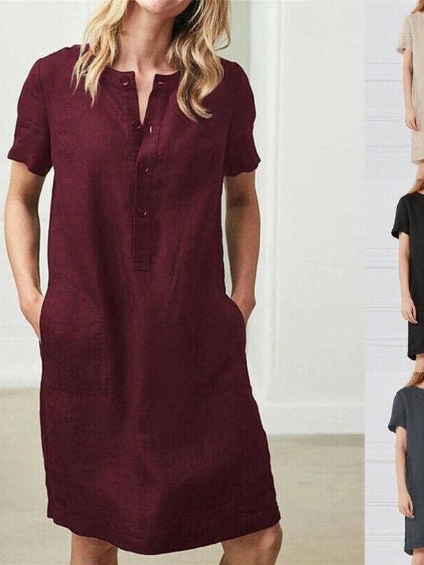 The Best Plus Size Fashion Women Summer Solid O Neck Short Sleeve Cotton Linen Casual Pocket Loose T Shirt Top Women Maxi Dress Sundress Online - Takalr