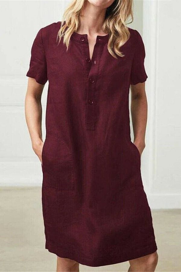 The Best Plus Size Fashion Women Summer Solid O Neck Short Sleeve Cotton Linen Casual Pocket Loose T Shirt Top Women Maxi Dress Sundress Online - Takalr