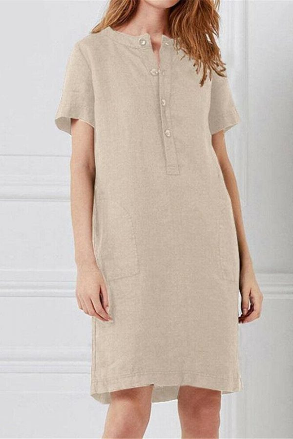 The Best Plus Size Fashion Women Summer Solid O Neck Short Sleeve Cotton Linen Casual Pocket Loose T Shirt Top Women Maxi Dress Sundress Online - Takalr