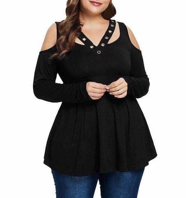 The Best Plus Size Grommet V-Neck Top Blouses For Elegant Ladies Online - Takalr