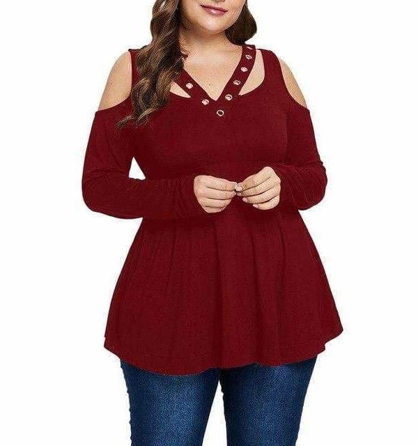 The Best Plus Size Grommet V-Neck Top Blouses For Elegant Ladies Online - Takalr