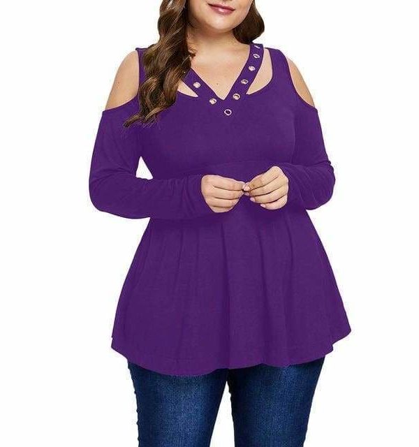 The Best Plus Size Grommet V-Neck Top Blouses For Elegant Ladies Online - Takalr