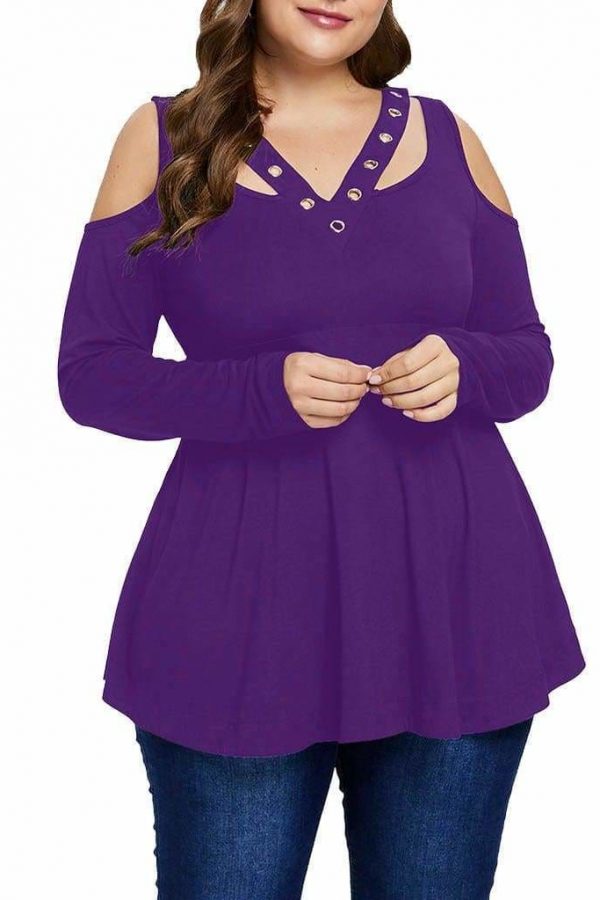 The Best Plus Size Grommet V-Neck Top Blouses For Elegant Ladies Online - Takalr