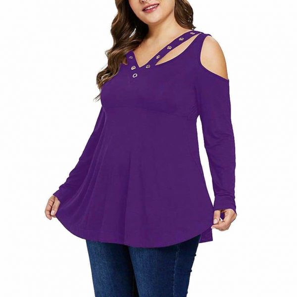 The Best Plus Size Grommet V-Neck Top Blouses For Elegant Ladies Online - Takalr