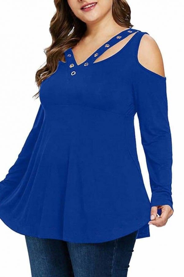 The Best Plus Size Grommet V-Neck Top Blouses For Elegant Ladies Online - Takalr