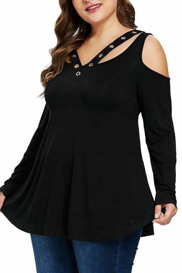 The Best Plus Size Grommet V-Neck Top Blouses For Elegant Ladies Online - Takalr