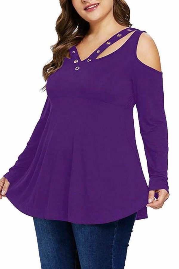 The Best Plus Size Grommet V-Neck Top Blouses For Elegant Ladies Online - Takalr