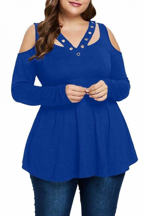 The Best Plus Size Grommet V-Neck Top Blouses For Elegant Ladies Online - Takalr