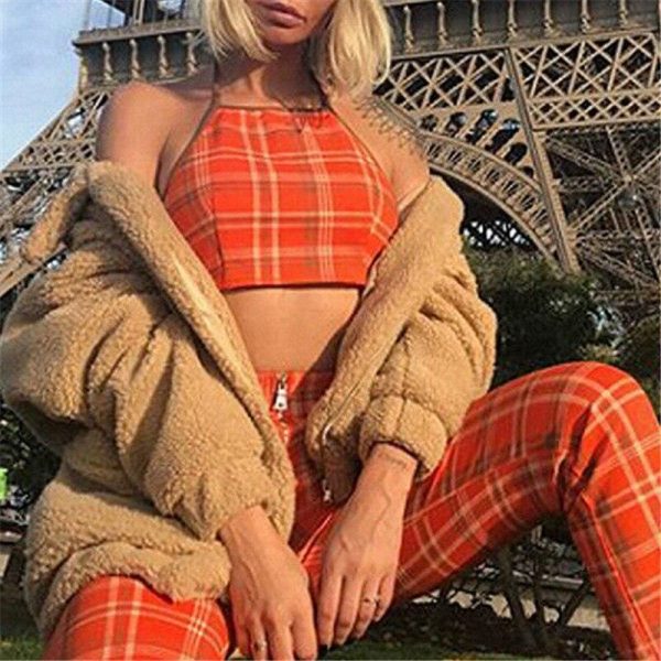 The Best Plus Size Ladies Summer Plaid Clothes Set Fashion Women Sleeveless Holiday Crop Tops+Long Pants 2Pcs Loose Beach Outfit S-2XL Online - Takalr