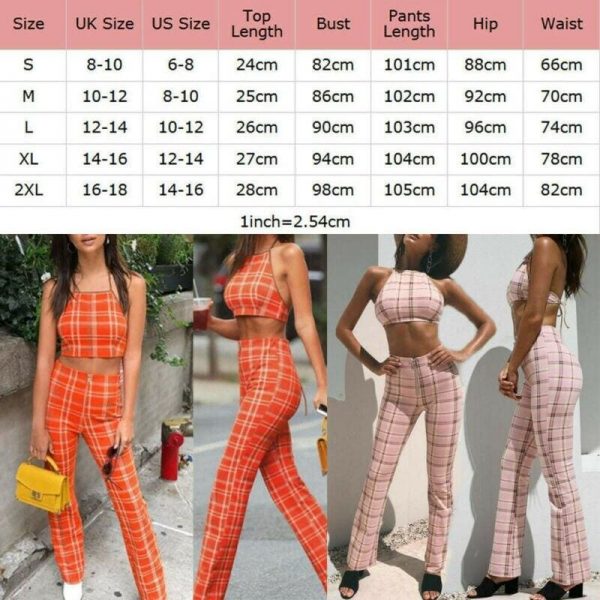 The Best Plus Size Ladies Summer Plaid Clothes Set Fashion Women Sleeveless Holiday Crop Tops+Long Pants 2Pcs Loose Beach Outfit S-2XL Online - Takalr