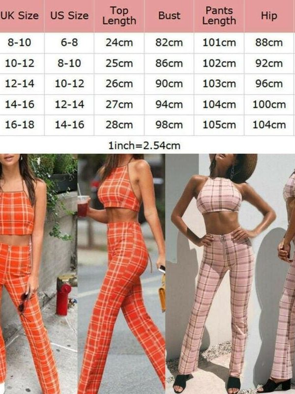 The Best Plus Size Ladies Summer Plaid Clothes Set Fashion Women Sleeveless Holiday Crop Tops+Long Pants 2Pcs Loose Beach Outfit S-2XL Online - Takalr