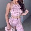 The Best Plus Size Ladies Summer Plaid Clothes Set Fashion Women Sleeveless Holiday Crop Tops+Long Pants 2Pcs Loose Beach Outfit S-2XL Online - Takalr