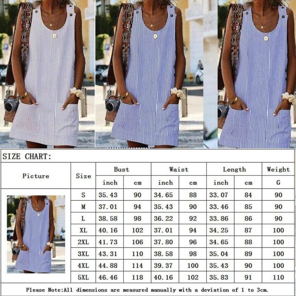 The Best Plus Size Women Boho Stripe Short Mini Dress Party Evening Summer Beach Holiday Pocket Sleeveless Loose Casual Dress Sundress Online - Takalr